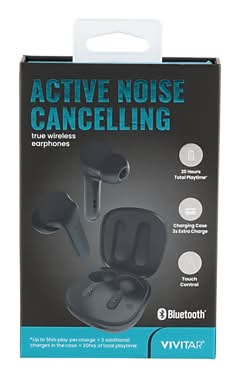 Vivitar Wireless Active Noise Canceling Earbuds, Bluetooth, Black (STP2100-BLK-T35-12)