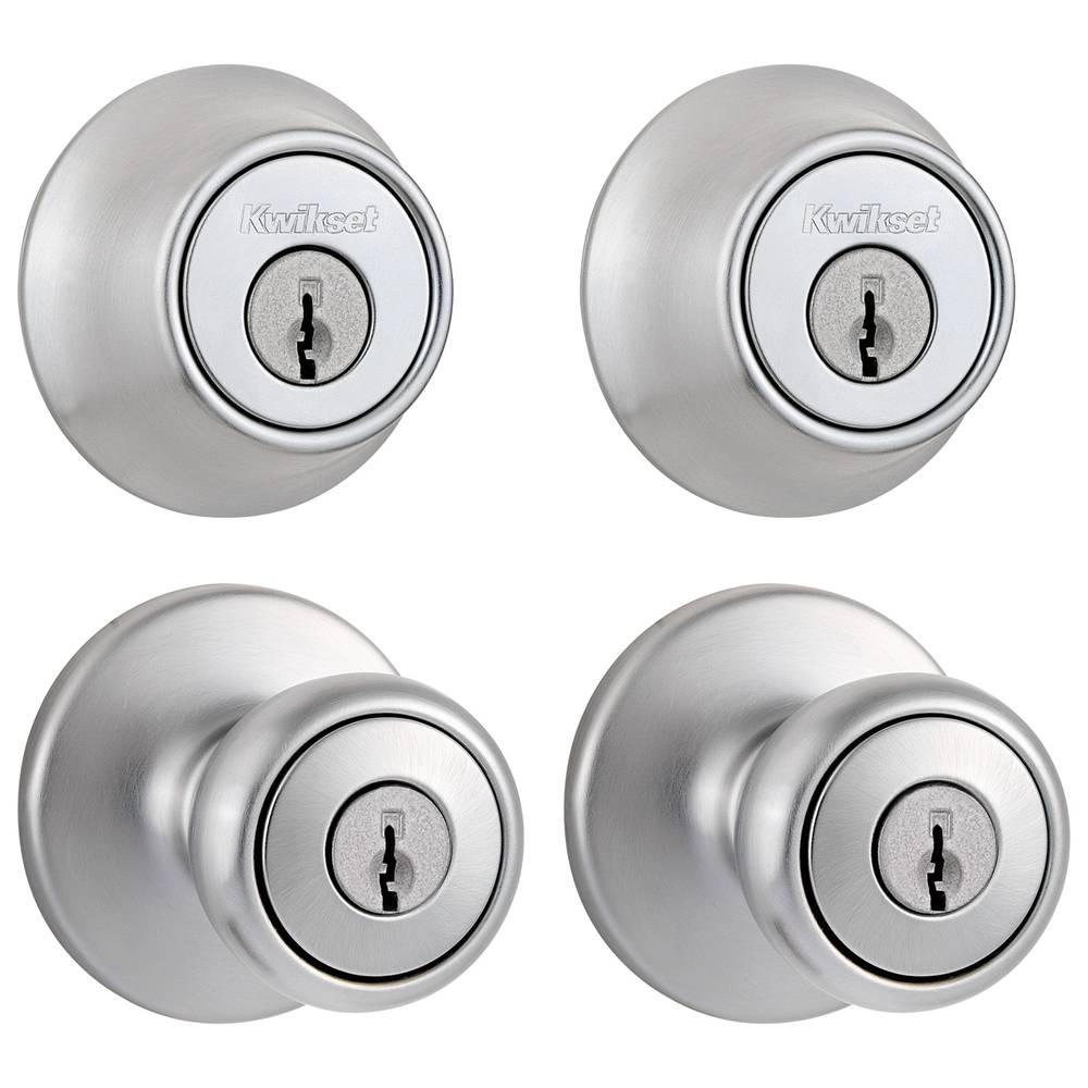 Kwikset Tylo Satin Chrome Exterior Single-cylinder deadbolt Combined Door Knob Multi-pack (2-Pack) | 242T 26D CP CODE K2