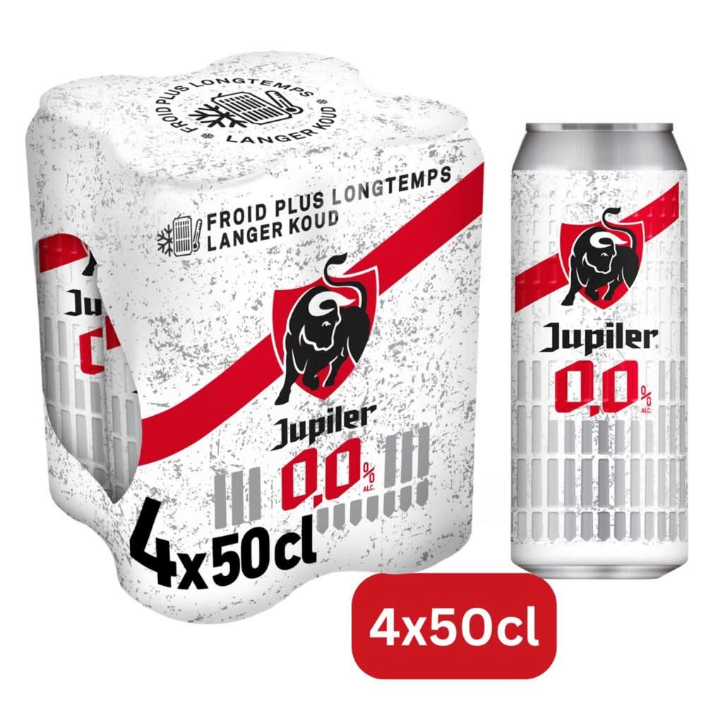 Jupiler Bière Blonde Pils 0.0% Sans Alcool 4 x 50 cl Canettes