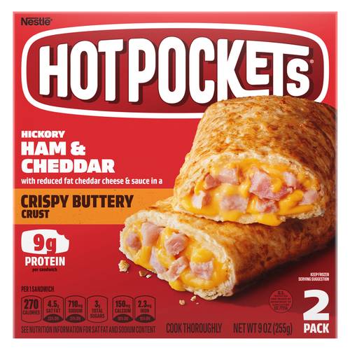 Hot Pockets Frozen Crispy Buttery Crust Hickory Ham & Cheddar 2ct 9oz