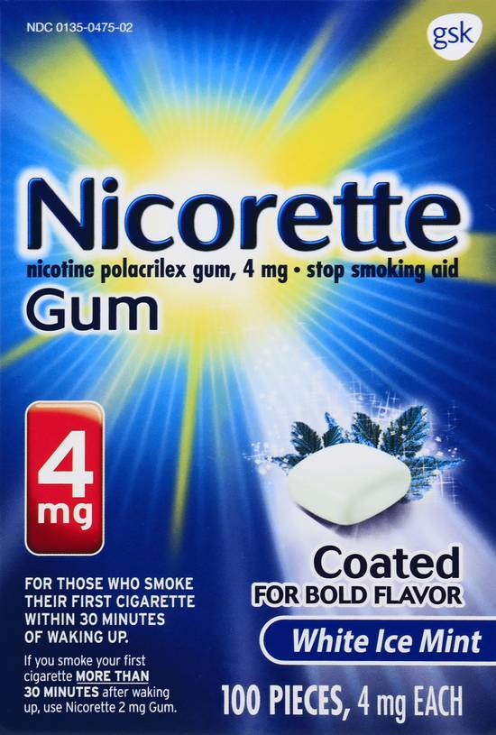 Nicorette Nicotine Polacrilex Gum 4mg White Ice Mint Flavor