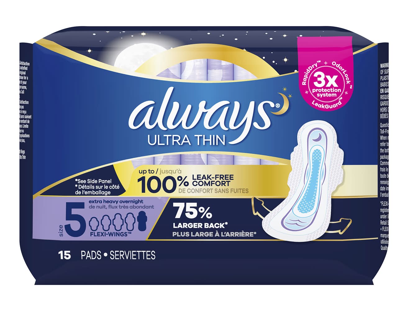 Always Ultra Thin Extra Heavy Overnight Pads, 5 (15 ct)