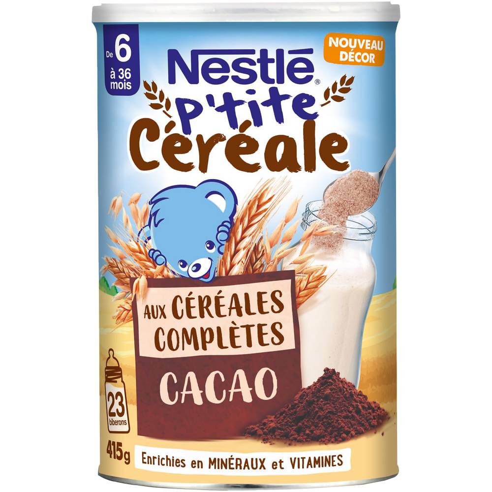 Nestlé - Lait bébé aux céréales complètes dès 6 à 36 mois, cacao (415g)