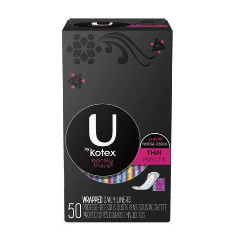 U By Kotexâ Barely There* Thin Pantiliners, Unscented, 50 Count (1 box; 50 pantiliners per box)