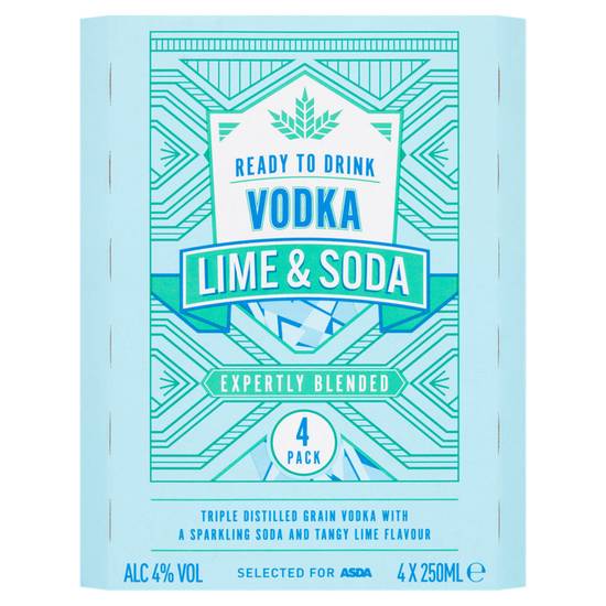 Asda Vodka Lime and Soda Ready To Drink 4x250ml