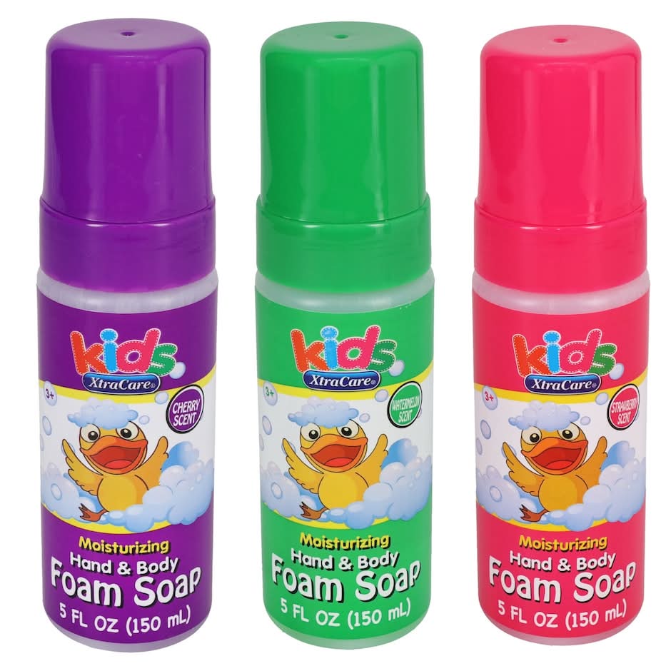XtraCare Kids' Moisturizing Hand & Body Foam Soap, Cherry-Watermelon-Strawberry (3 x 5 fl oz)