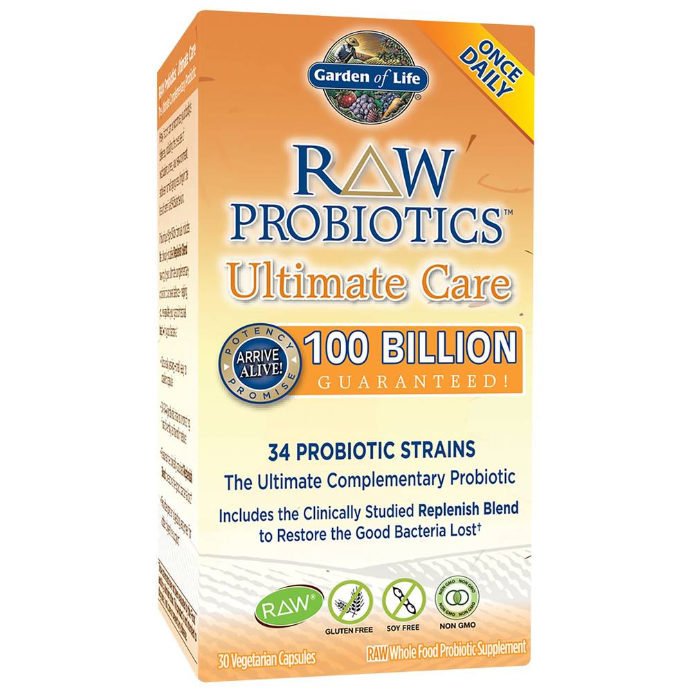 Raw Probiotics Ultimate Care – 100 Billion Cfu – Once Daily (30 Vegetarian Capsules)