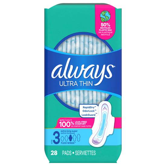 Always Ultra Thin Pads Long Absorbency Unscented With Wings (28 ct)