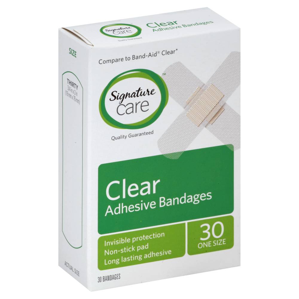 Signature Care Clear Adhesive Bandages One Size (30 ct)