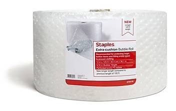 Staples Extra Cushion Bubble Roll, 12 in x 125 ft, Clear