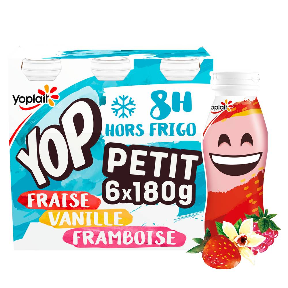 Yoplait - Yop yaourt à boire sucré aromatisé (fraise-vanille-framboise) (6 pièces, 180 g)