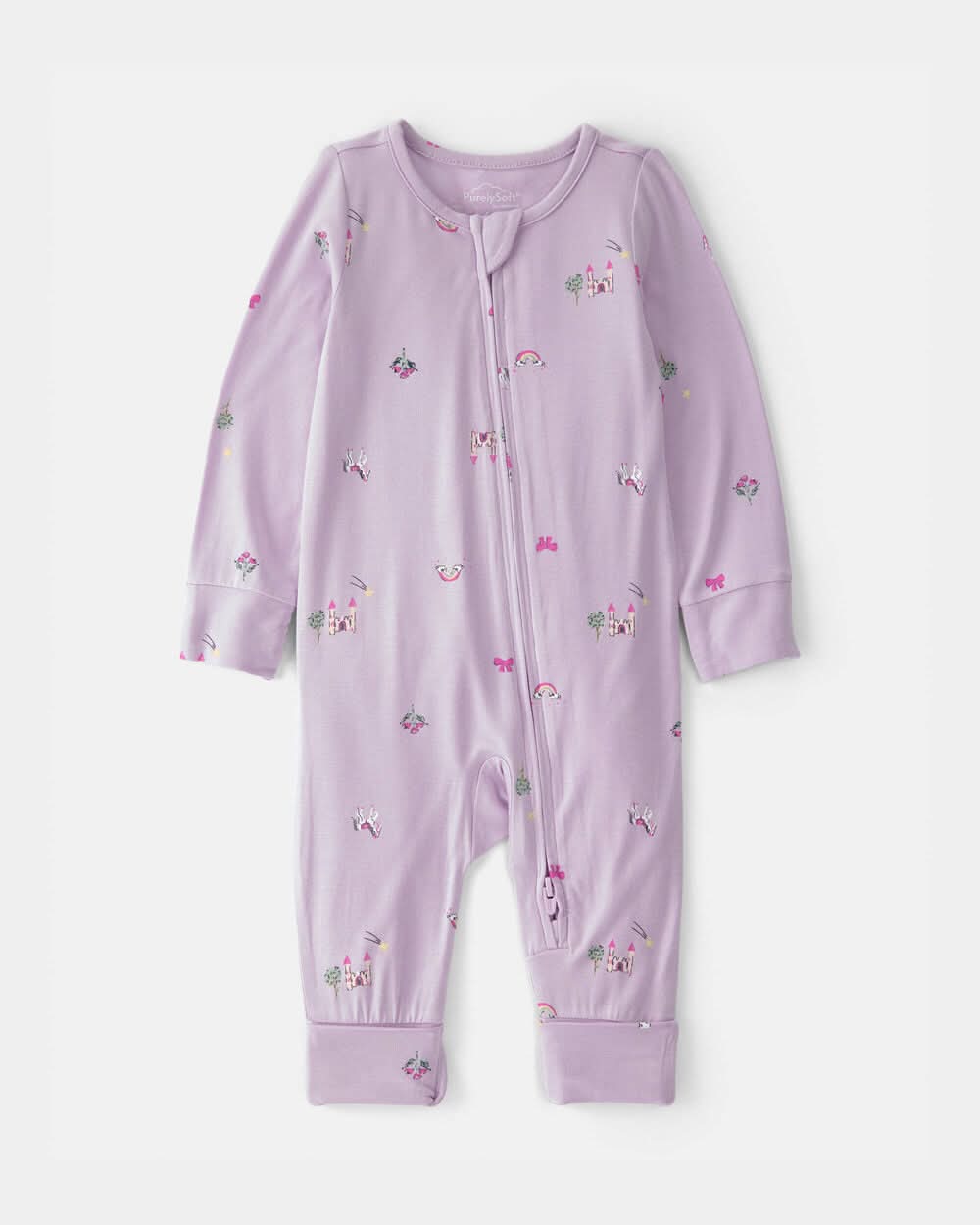 Baby Girl Fairytale 2-Way Zip PurelySoft Sleep & Play Pajama - Purple - 3M