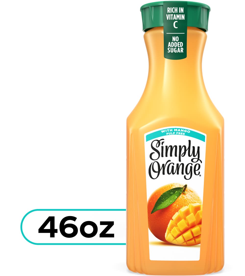 Simply No Added Sugar Pulp Free 100% Juice Blend, Orange With Mango (46 fl oz)