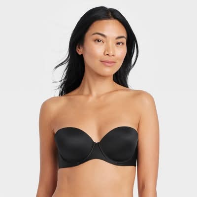 Auden Lightly Lined Strapless Bra, Women, 32B, Black