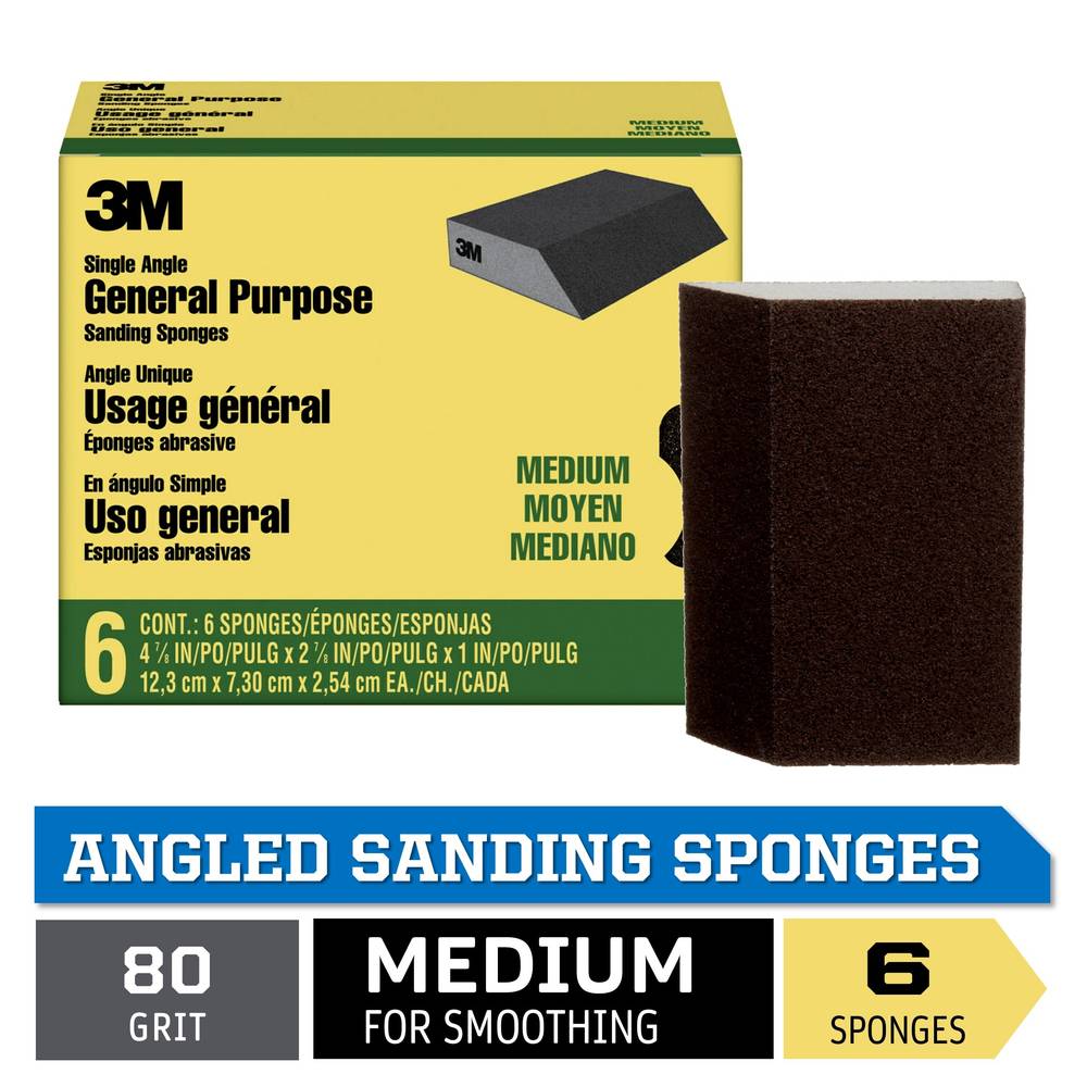 3M Drywall Medium 80-Grit Sanding Sponge 6.219-in x 3.219-in (6-Pack) | CP041-6P