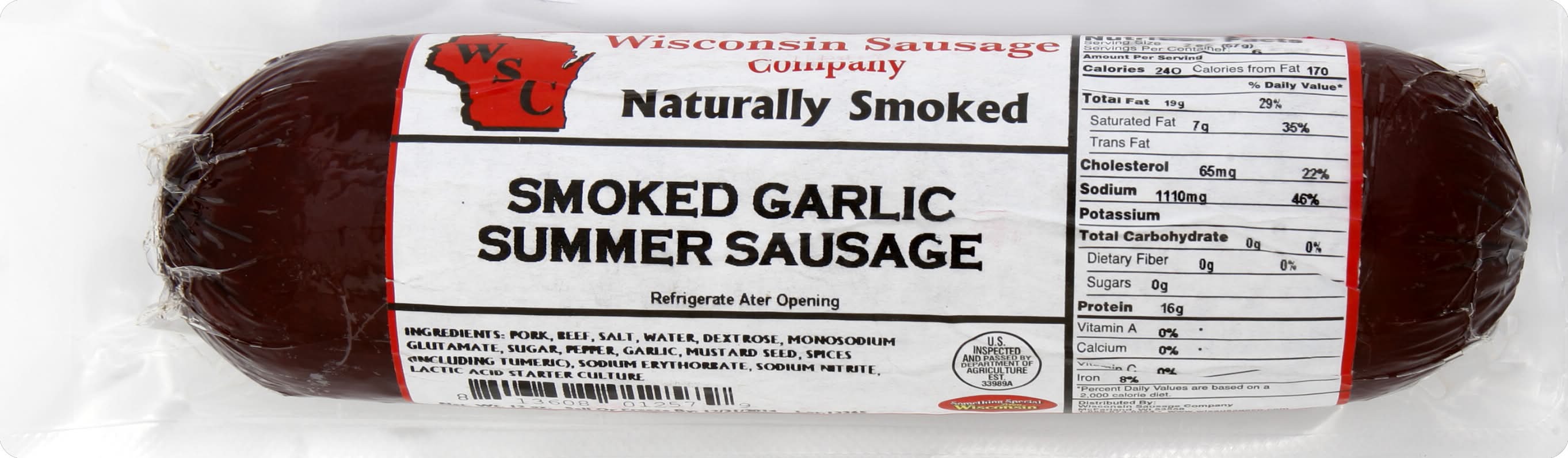 Wisconsin Sausage Company Smoked Summer Sausage, Garlic (5.2 oz)