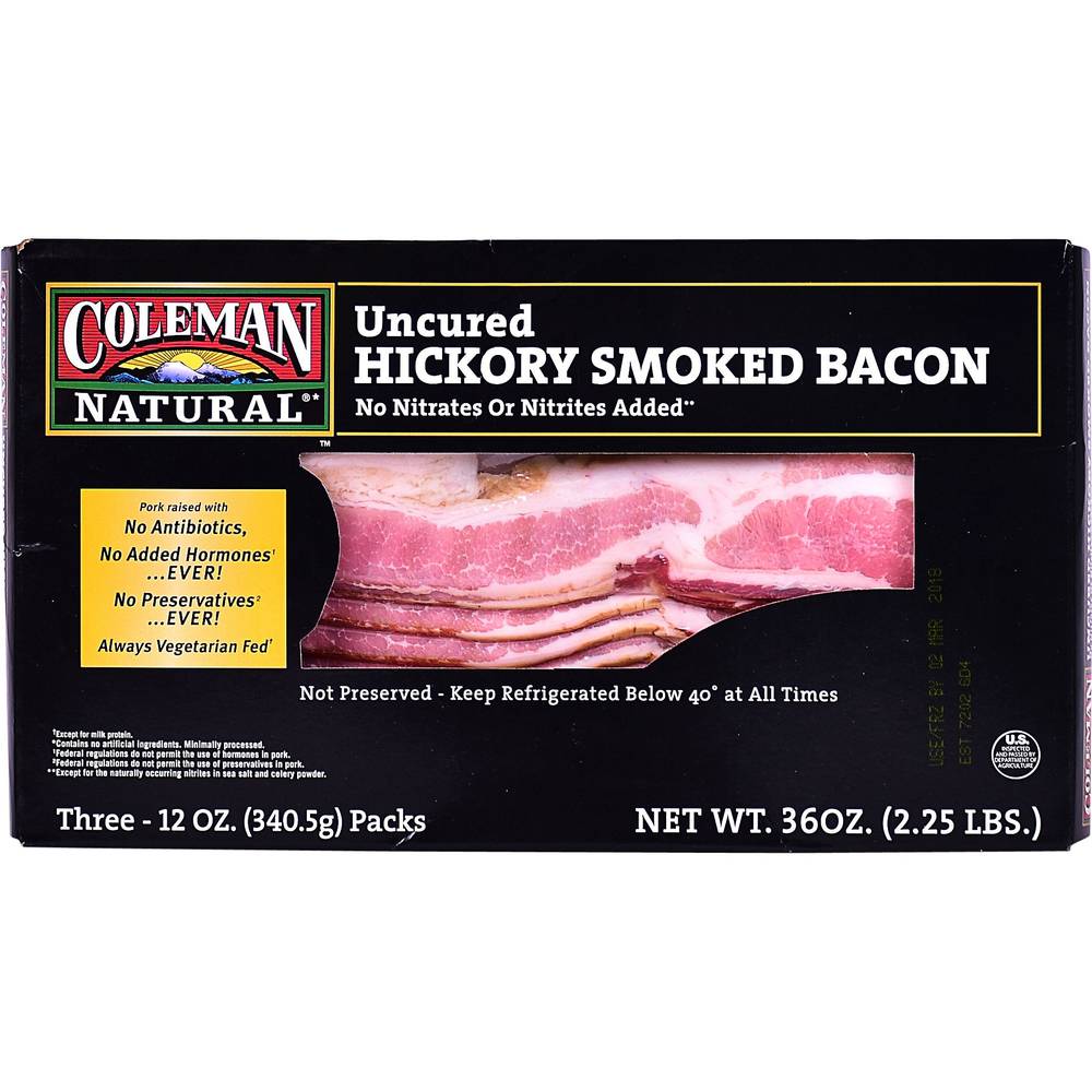 Coleman Uncured Hickory Smoked Bacon (3 ct)