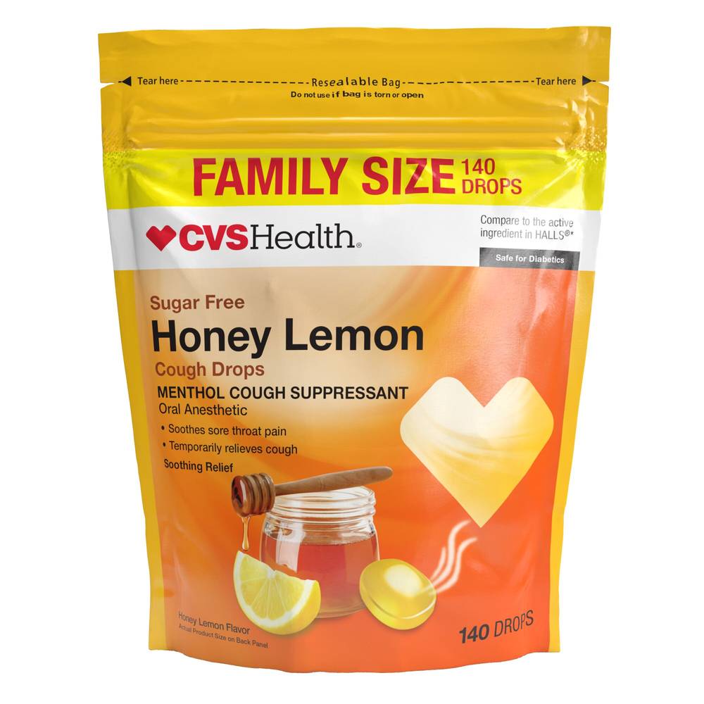 CVS Health Sugar Free Honey Lemon Cough Drops, 140 CT