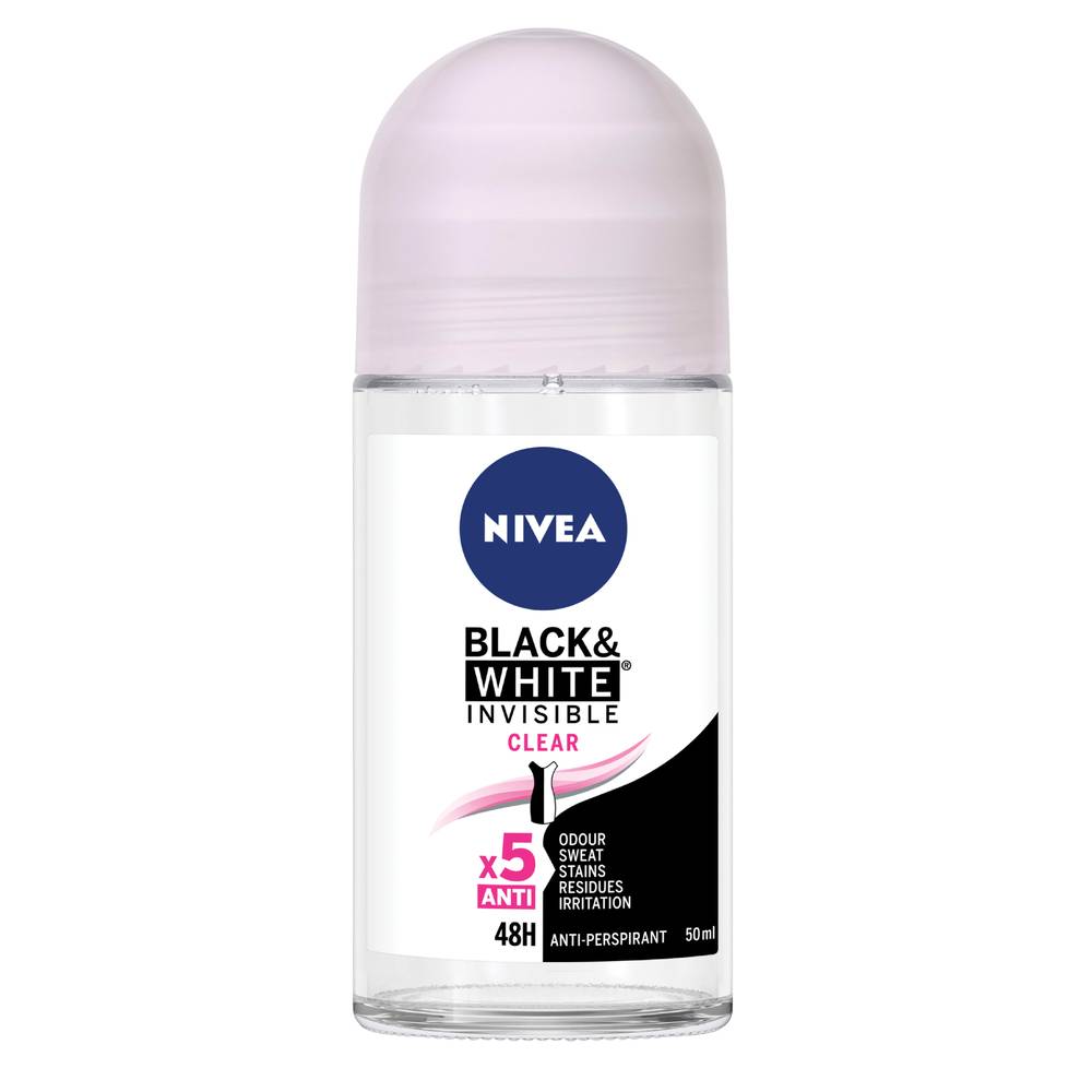 Nivea Black and White Clear Invisible Roll on Antiperspirant Deodorant 50ml