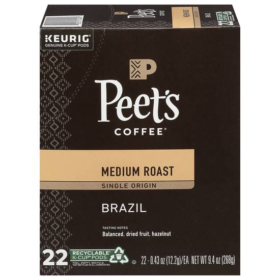 Peet's Coffee Brazil Medium Roast Coffee Pods (22 ct, 0.42 oz)