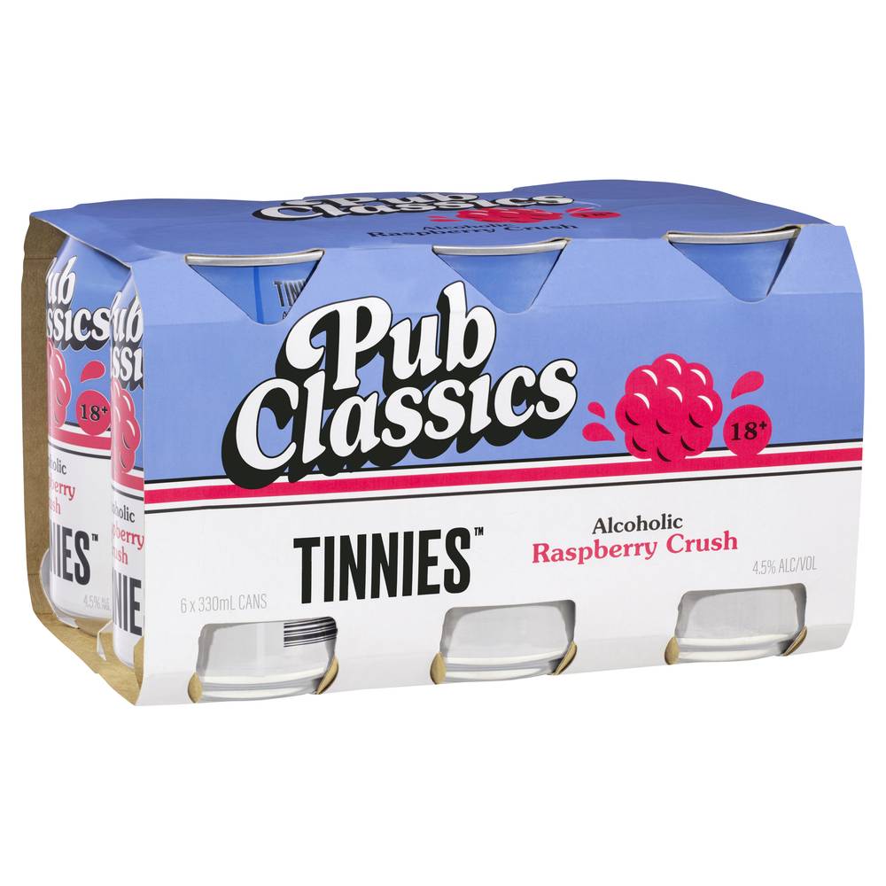 Tinnies Pub Classics Alcoholic Raspberry Crush Can 330mL X 6 pack