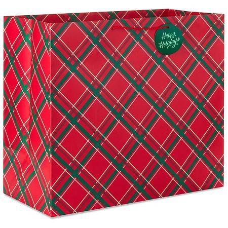 Hallmark Christmas Heavy-Duty Gift Bag (Red and Green Plaid) Jumbo - 1.0 ea