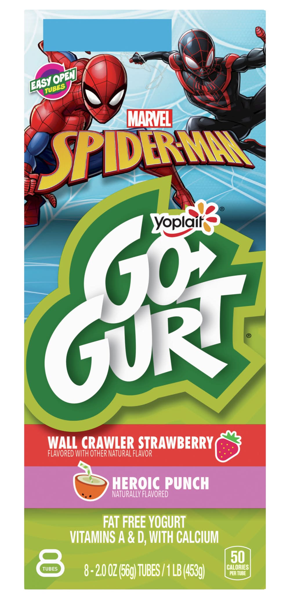 Go-Gurt Marvel Spider-Man Heroic Punch Kids Fat Free Yogurt, Strawberry - Heroic Punch (1 lbs, 8 ct)