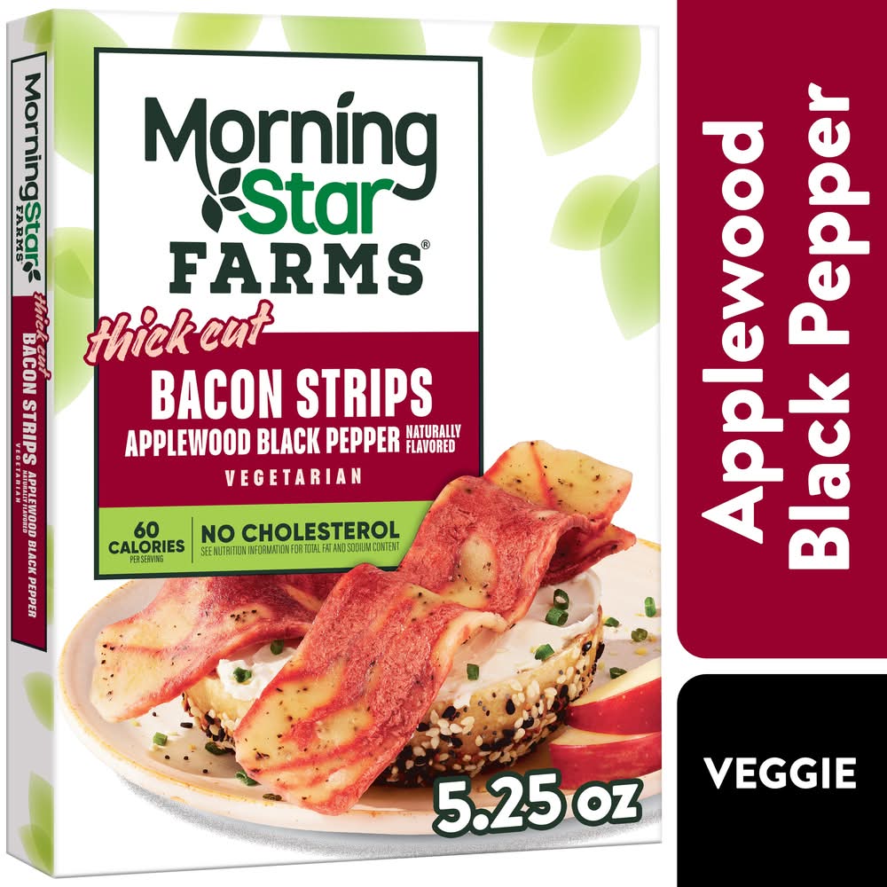MorningStar Farms Thick Cut Bacon Strips, Applewood Black Pepper (5.25 oz)