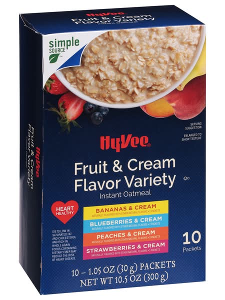Hy-Vee Instant Oatmeal Fruit & Cream Variety pack, Assorted (1.05 oz, 10 ct)