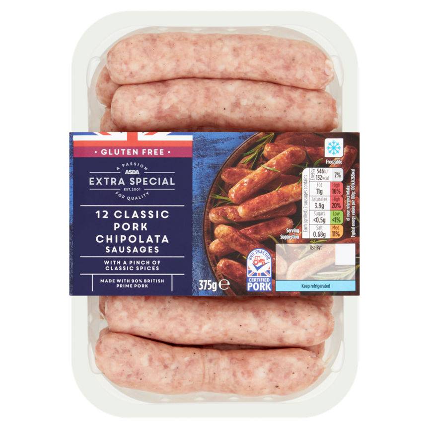 ASDA Extra Special 12 Pork Chipolatas 375g