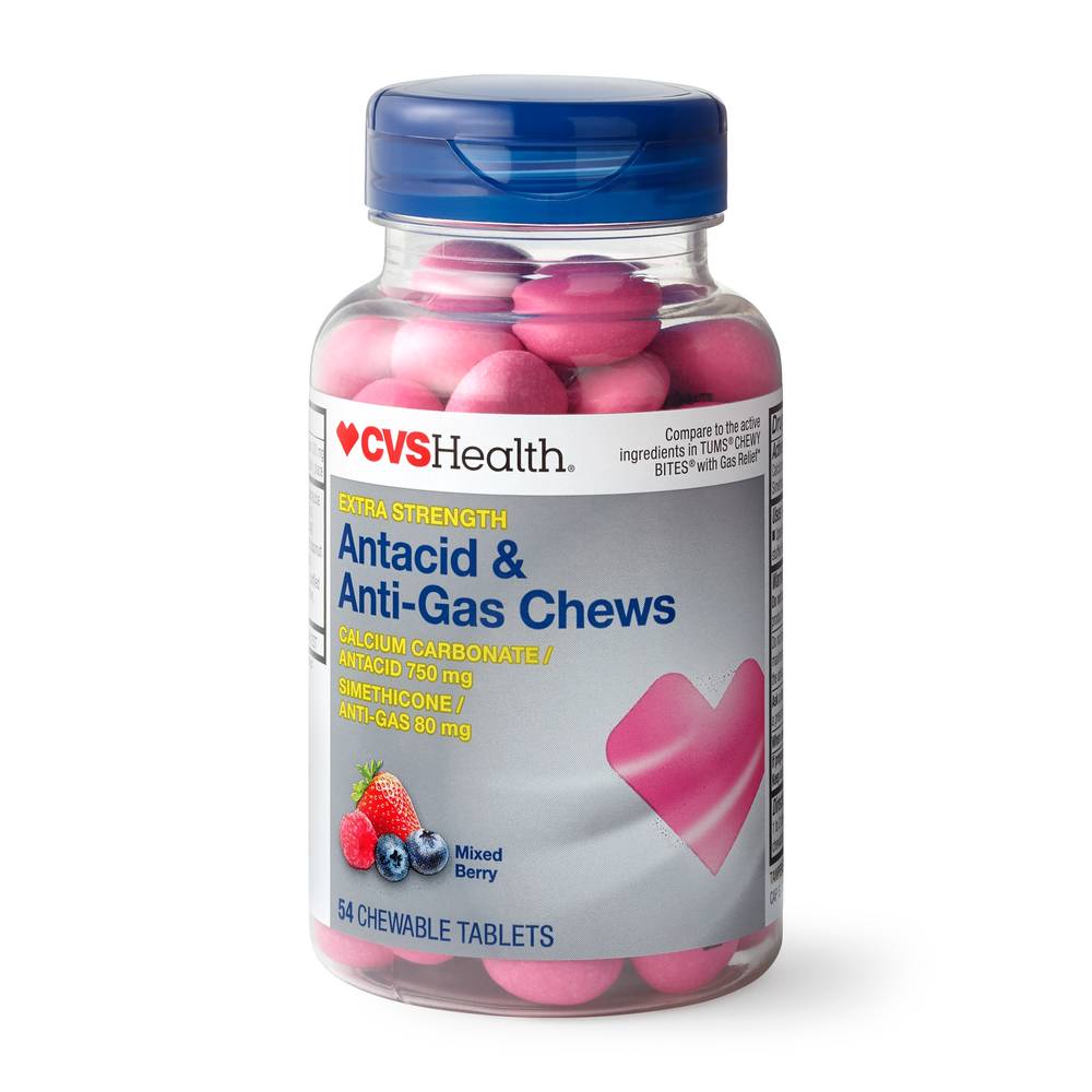 CVS Health Extra Strength Antacid & Anti-Gas Chewable Tablets, Berry (54 ct)