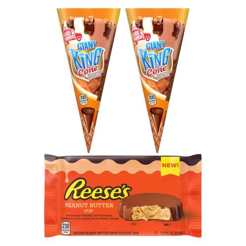 Good Humor Vanilla & Chocolate Giant Cone and Reese's PB Ice Cream bar Bundle