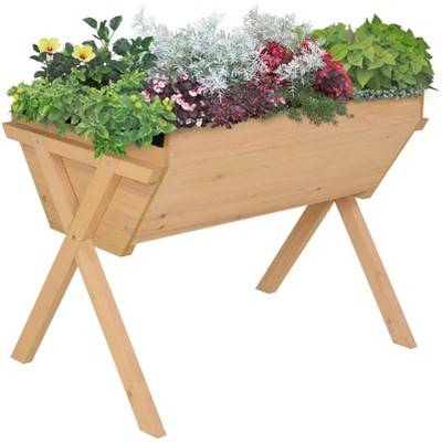 Outsunny 39'' x 28'' Raised Garden Bed with Legs, Elevated Wooden Planter Box with Bed Liner for Vegetables Flowers Herbs Backyard Patio Balcony