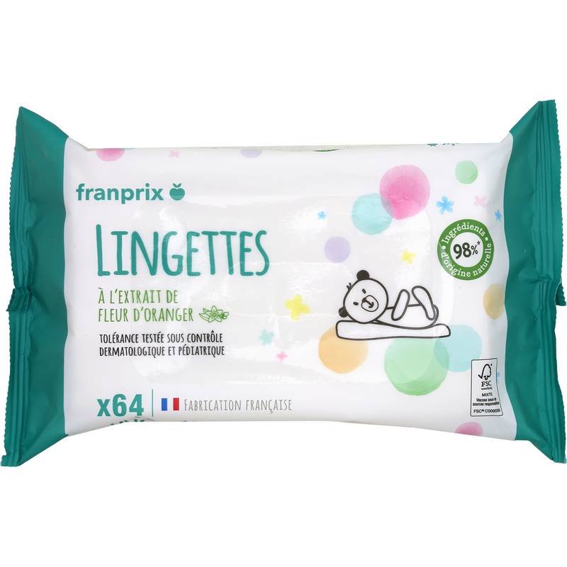 Franprix - Lingettes bébé (64 unités) (fleur d'oranger)