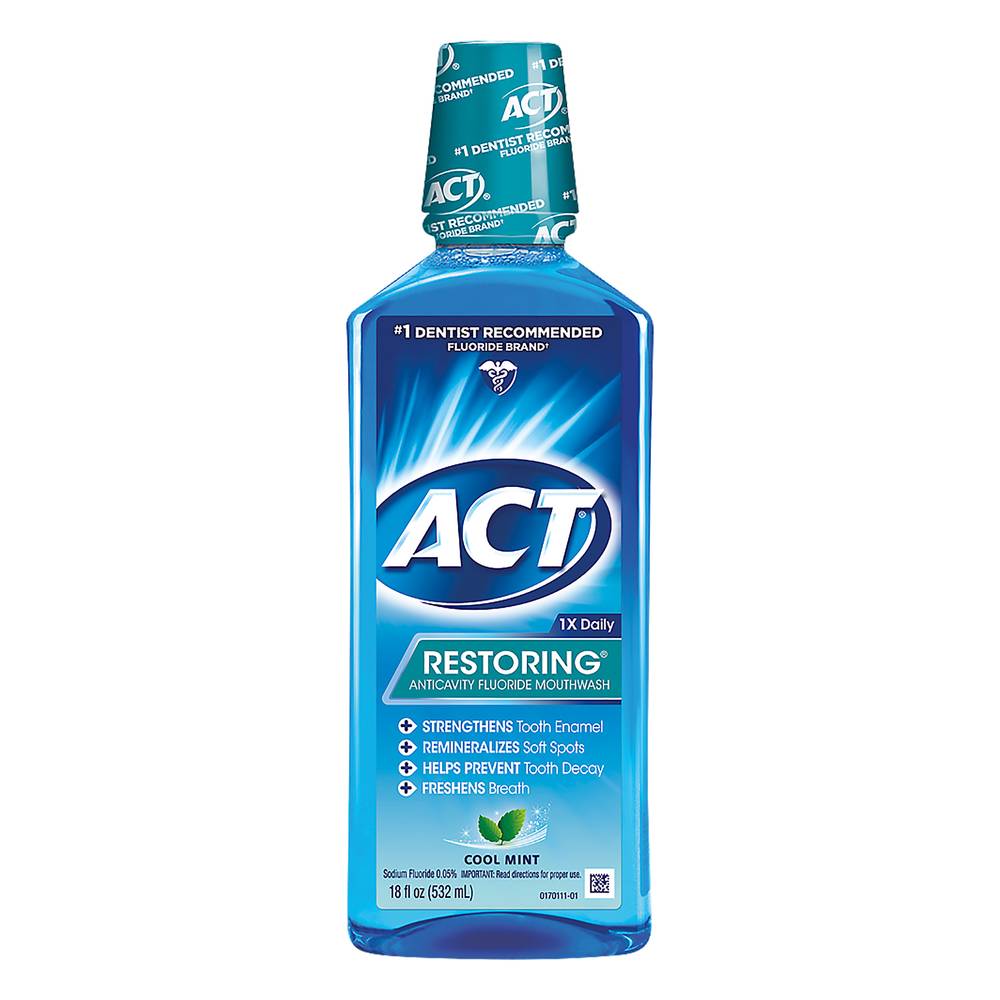 ACT Cool Mint Restoring Anticavity Fluoride Mouthwash (18 fl oz)