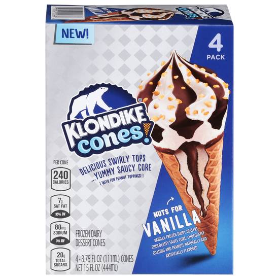 Klondike Nuts For Vanilla Frozen Dairy Dessert Cones