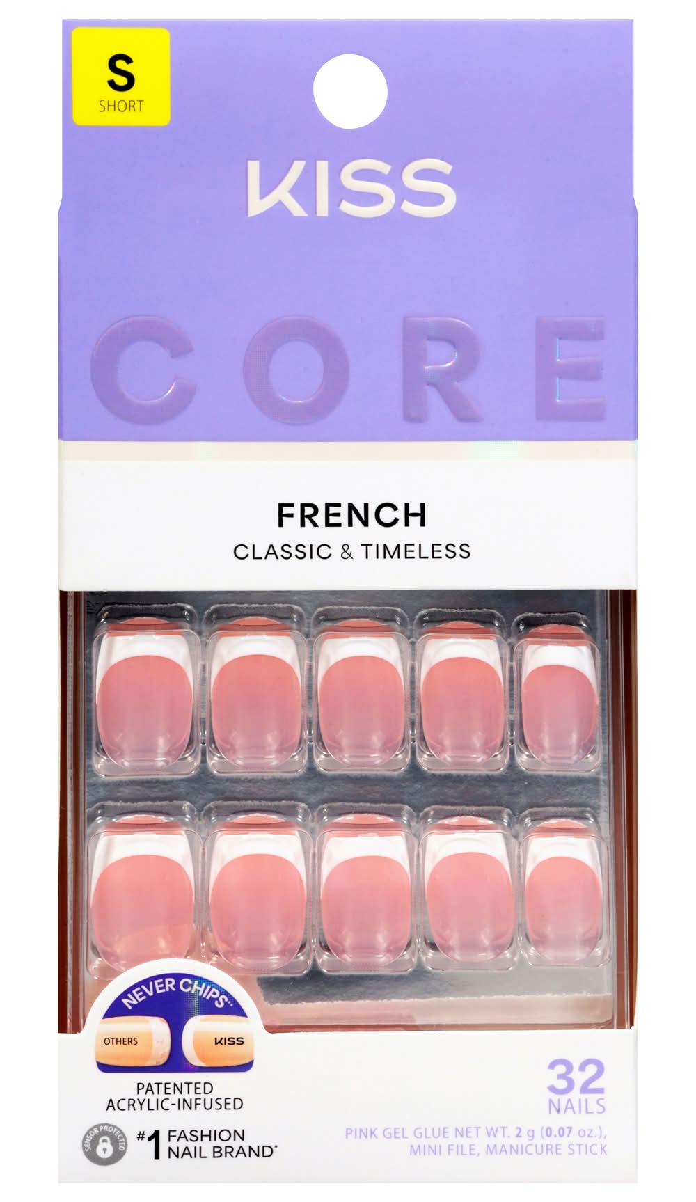KISS Core French Classic & Timeless Squared Oval False Nails, S (35 ct)