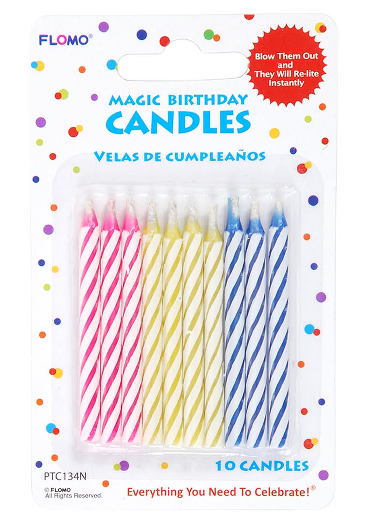 Flomo Striped Magic Assorted Colors Birthday Candles (10 ct)
