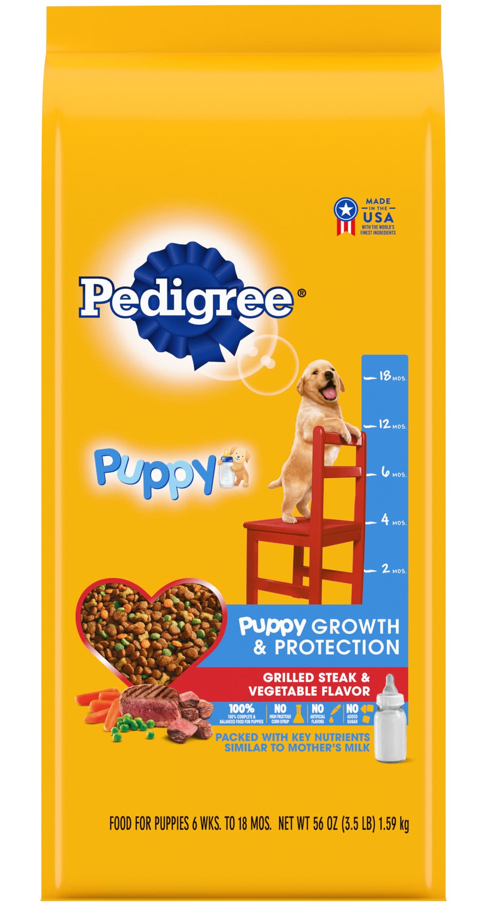 Pedigree Puppy Growth and Protection Dry Dog Food, Grilled Steak-Vegetable (3.5 lbs)