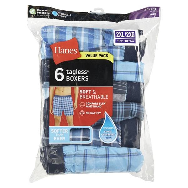 Hanes Men's Woven Boxers, Assorted, 6 Pack, 2X-Large