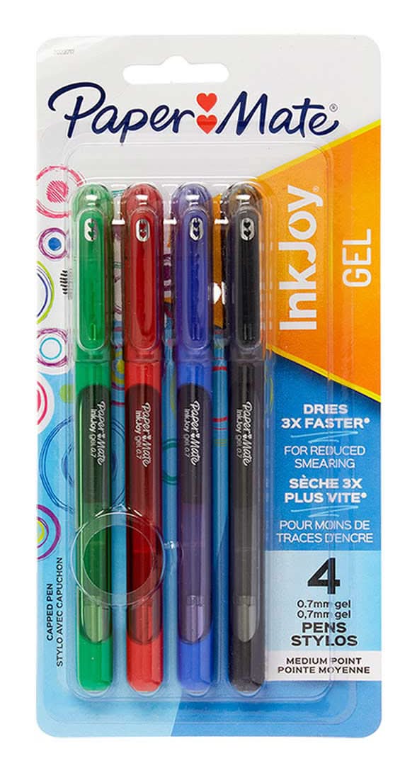 Paper Mate Inkjoy Gel Pens Medium Point, 0.7 mm, Assorted (4 ct)