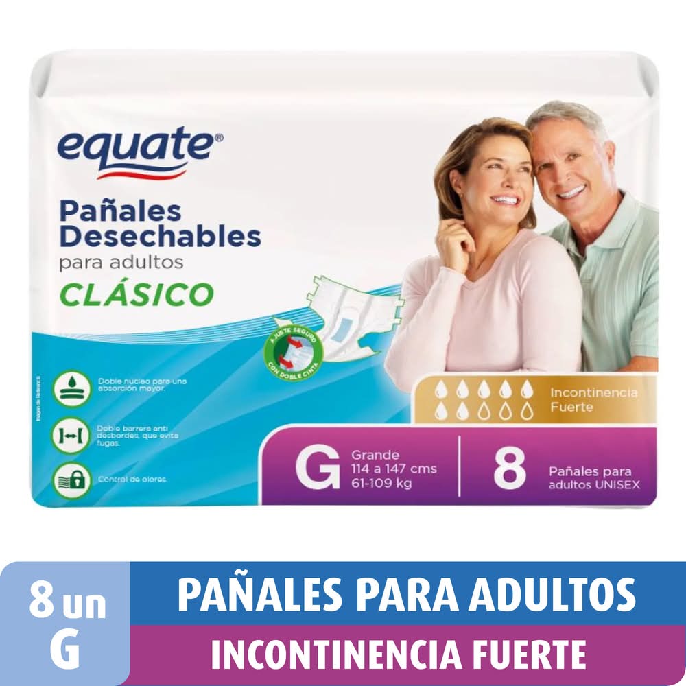 Equate · Pañales desechables clásico - Talla G (8 un)