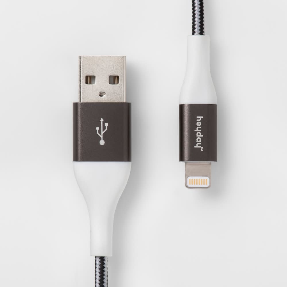 Heyday Lightning To Usb a Braided Cable, Black-White- Gunmetal