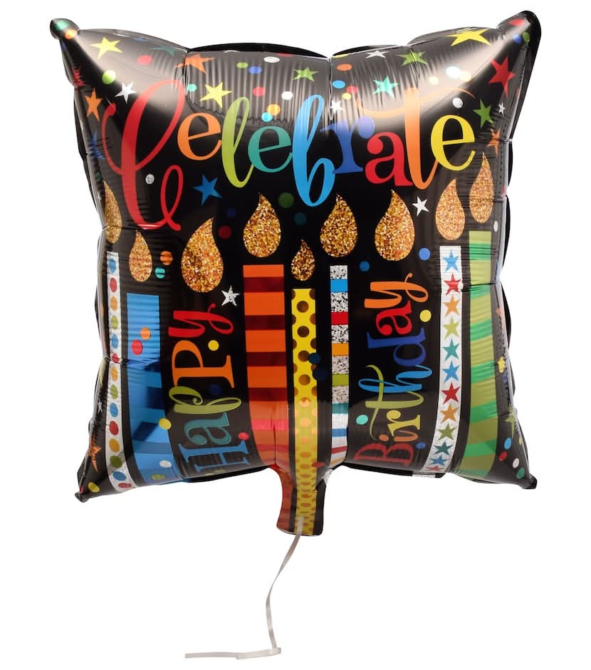 Square Celebrate Birthday Candles Foil Balloons, 18x18 in, Assorted