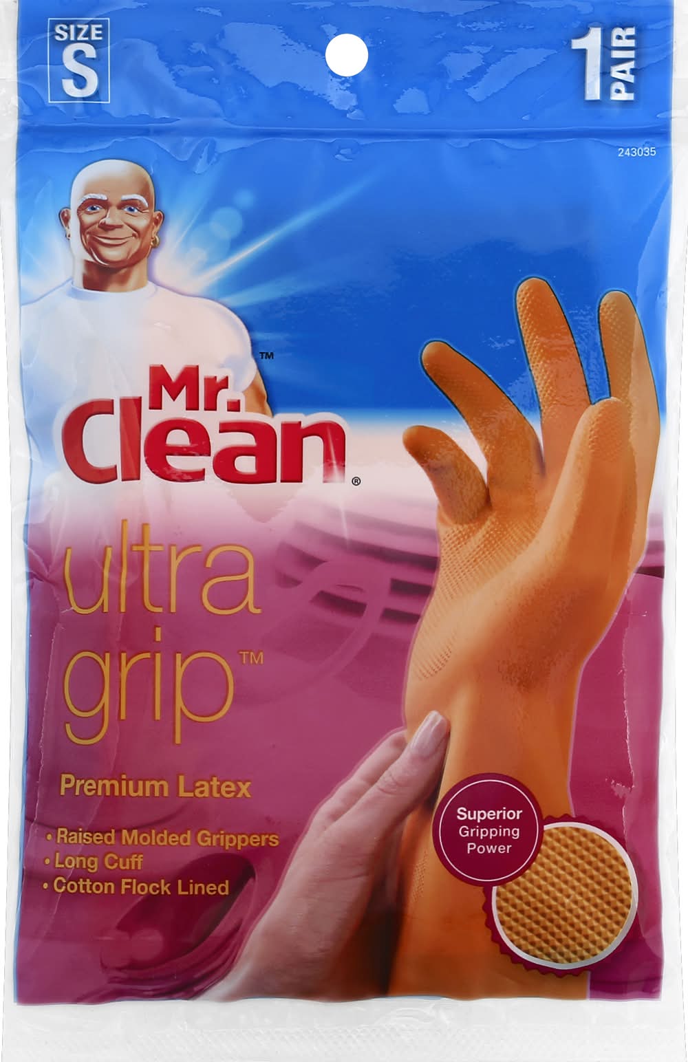 Mr. Clean Ultra Grip Premium Latex Gloves S Size (2.5 oz)