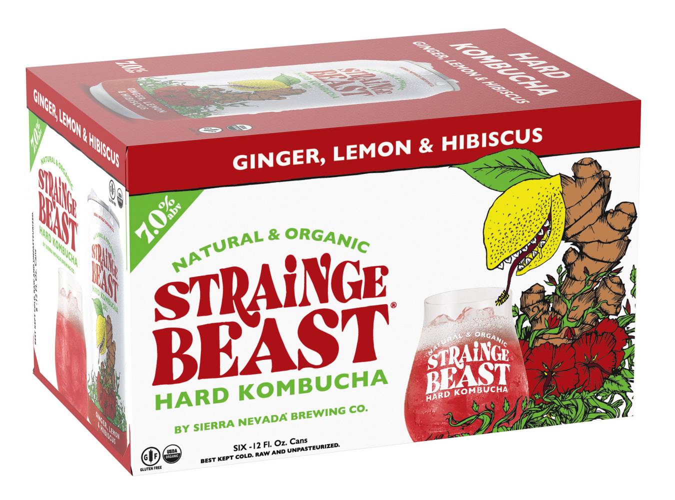 Strainge Beast Ginger Lemon & Hibiscus Hard Kombucha (6 x 12 fl oz)