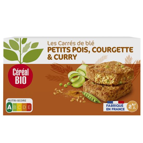Céréal Bio - Les tendres carrés blé petits pois courgette & curry( 2 pièces)