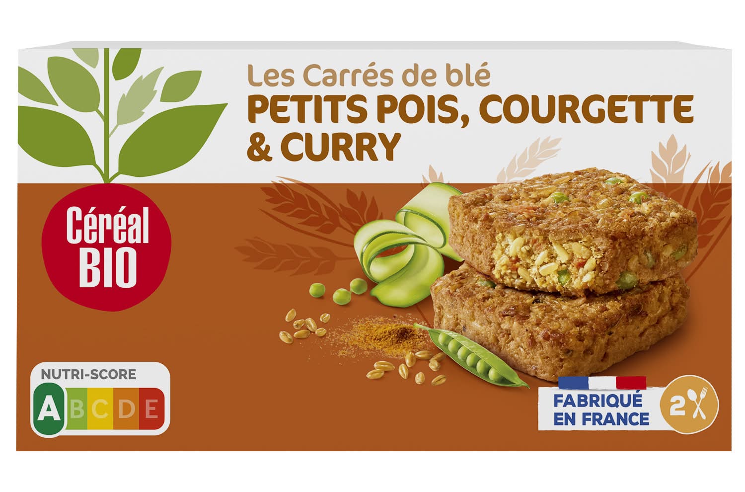 Céréal Bio - Les tendres carrés blé petits pois courgette & curry (200g)