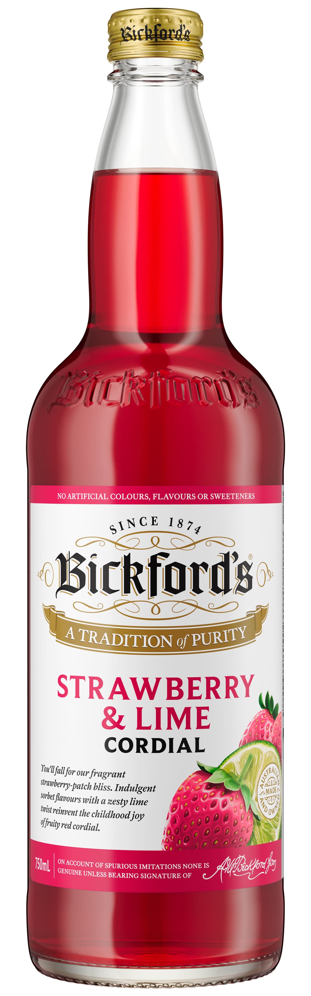 Bickford's Cordial, Strawbeery & Lime (750mL)