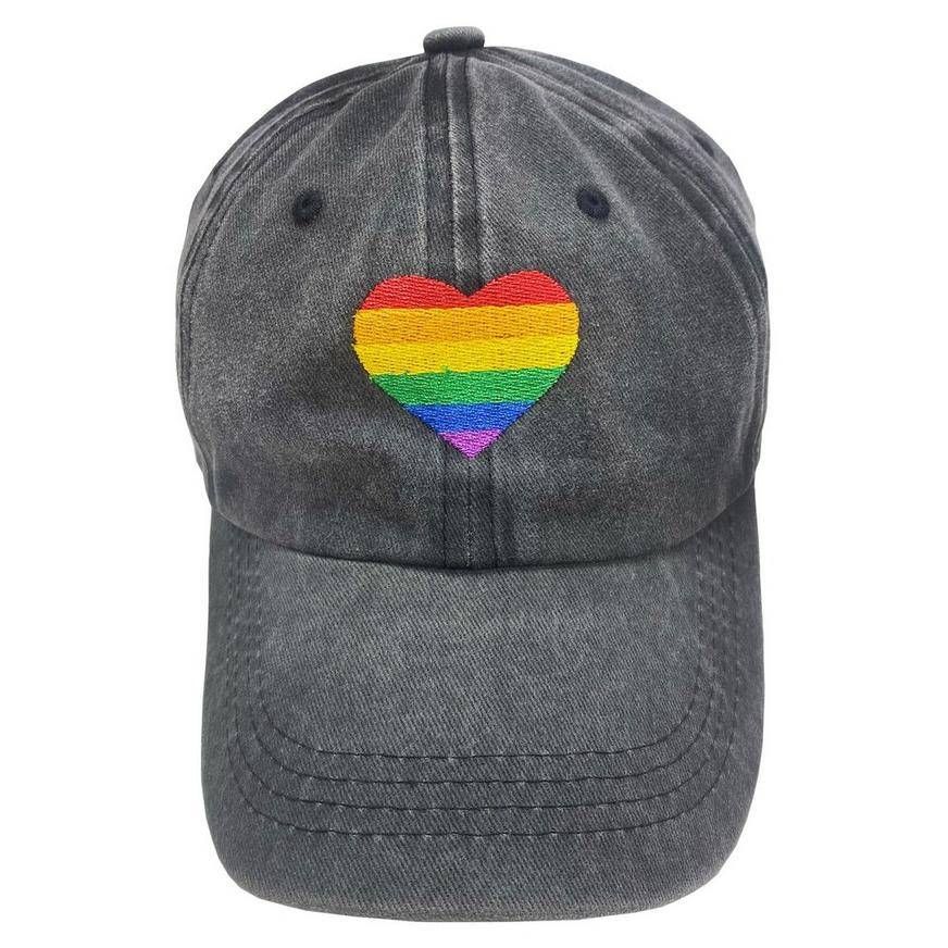 Faded Black Denim Rainbow Pride Heart Baseball Hat
